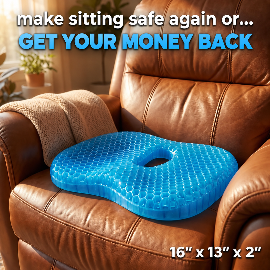 Nookala Gel Cushion on a leather armchair